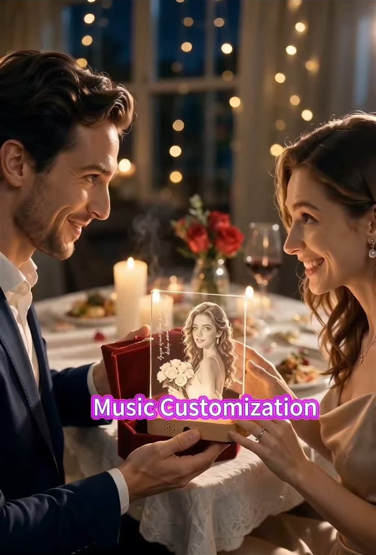 Custom Music Glass Art — Personalized Photo with Original Song, LED Light
