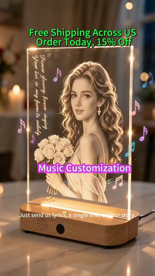Custom Music Glass Art — Personalized Photo with Original Song, LED Light