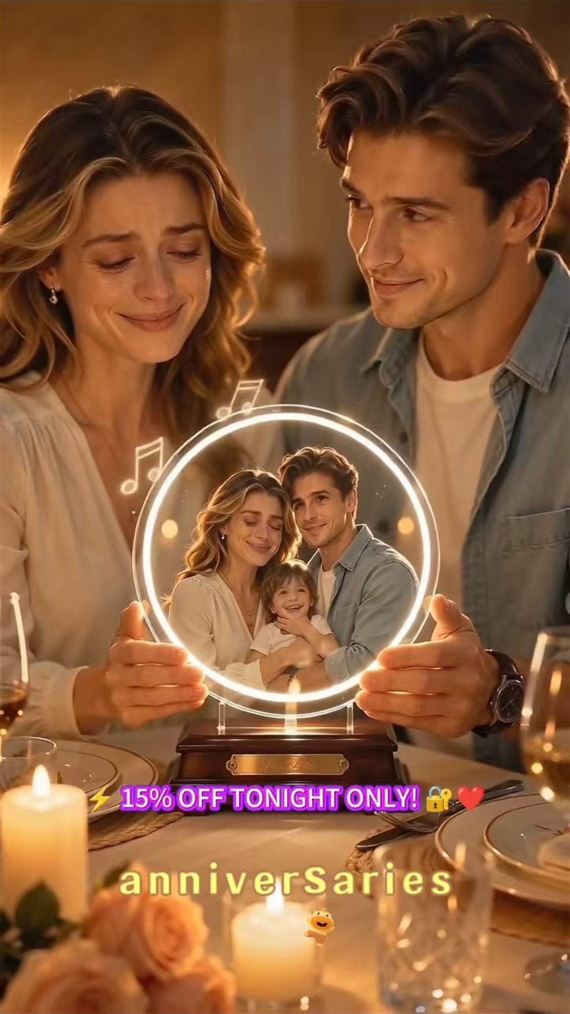 Custom Music Glass Art — Personalized Photo with Original Song, LED Light