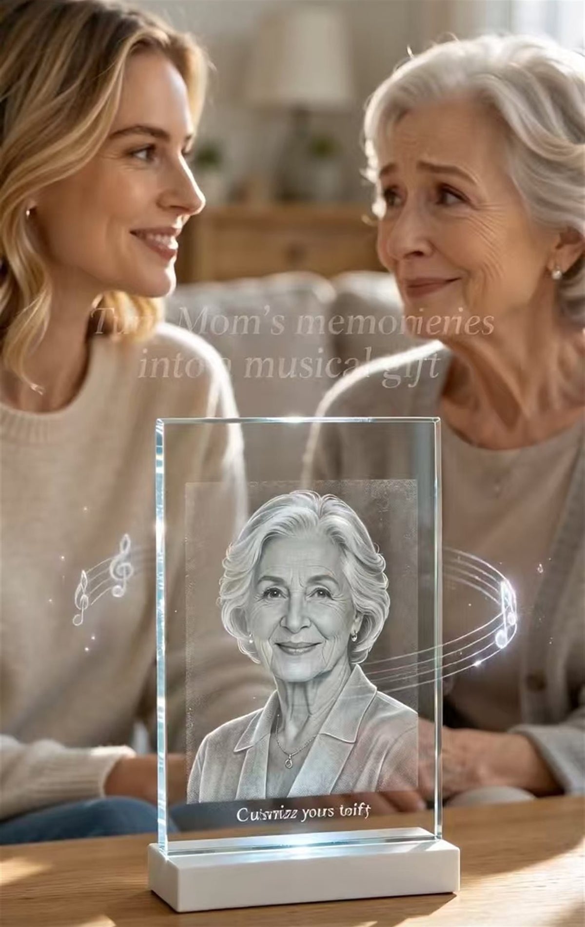 Custom Music Glass Art — Personalized Photo with Original Song, LED Light