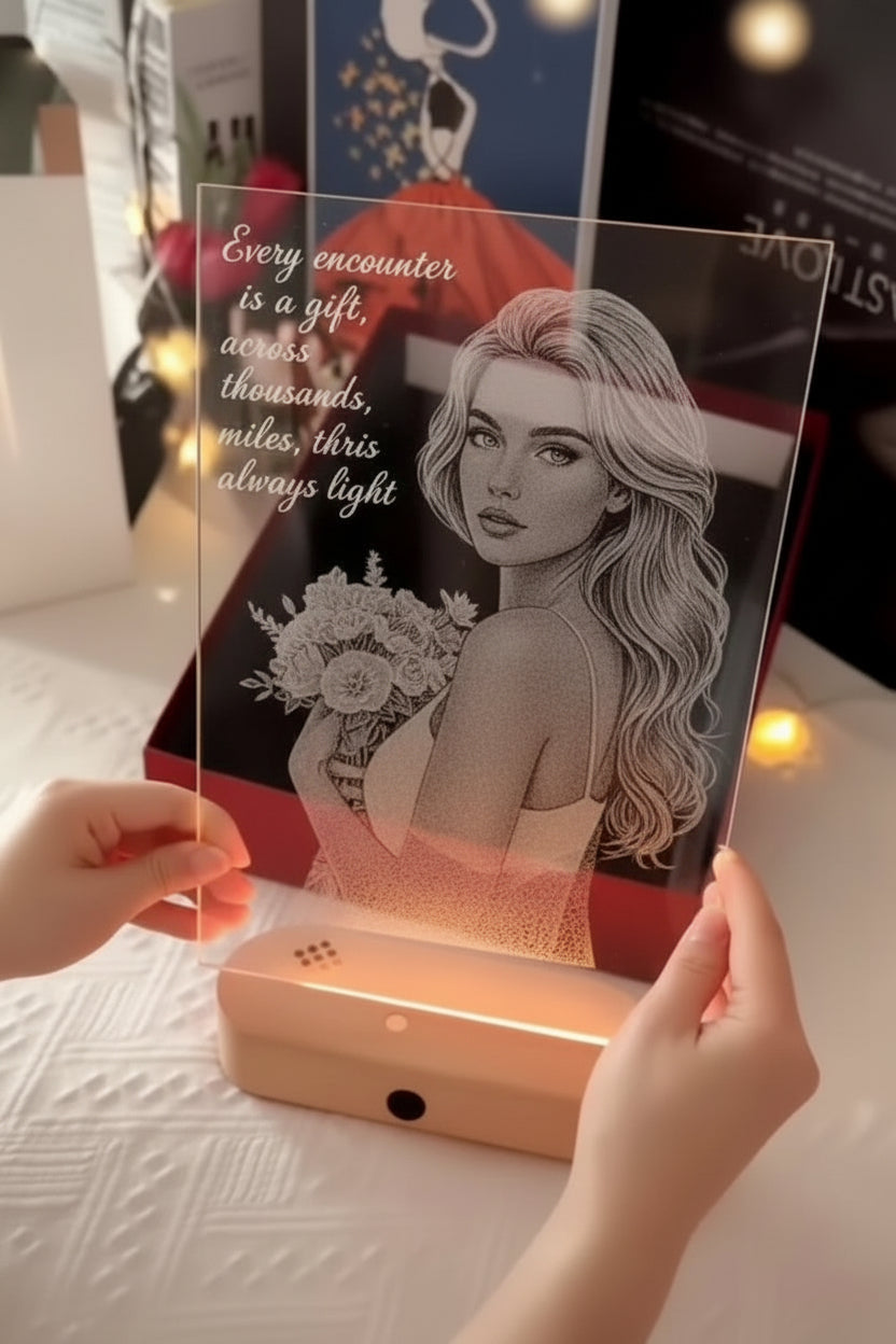 Shattered Into Song™ - Custom Hand-Hammered Glass Portrait with Original Music LED Base