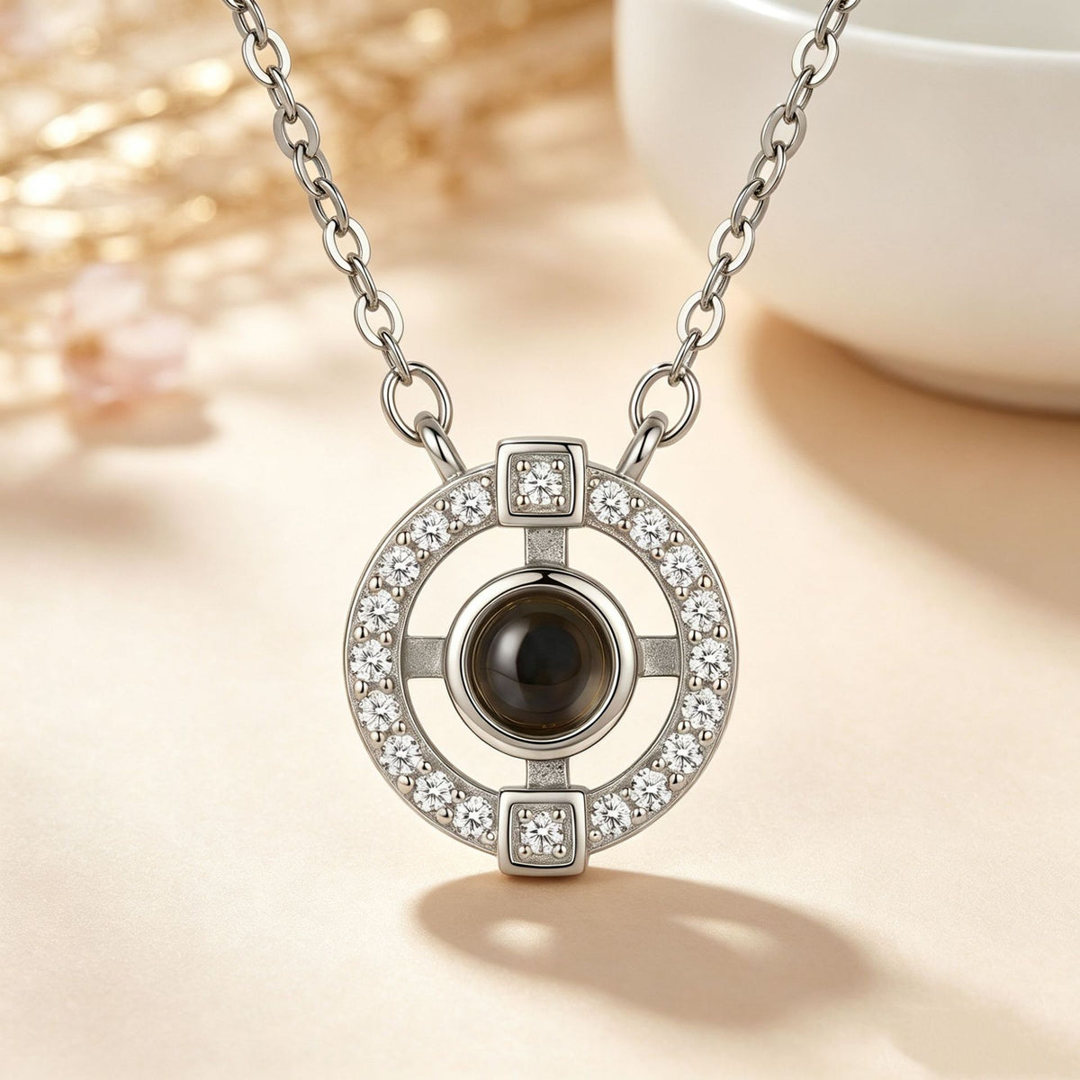 Custom Projection Necklace — Personalized Photo Inside, 925 Sterling Silver