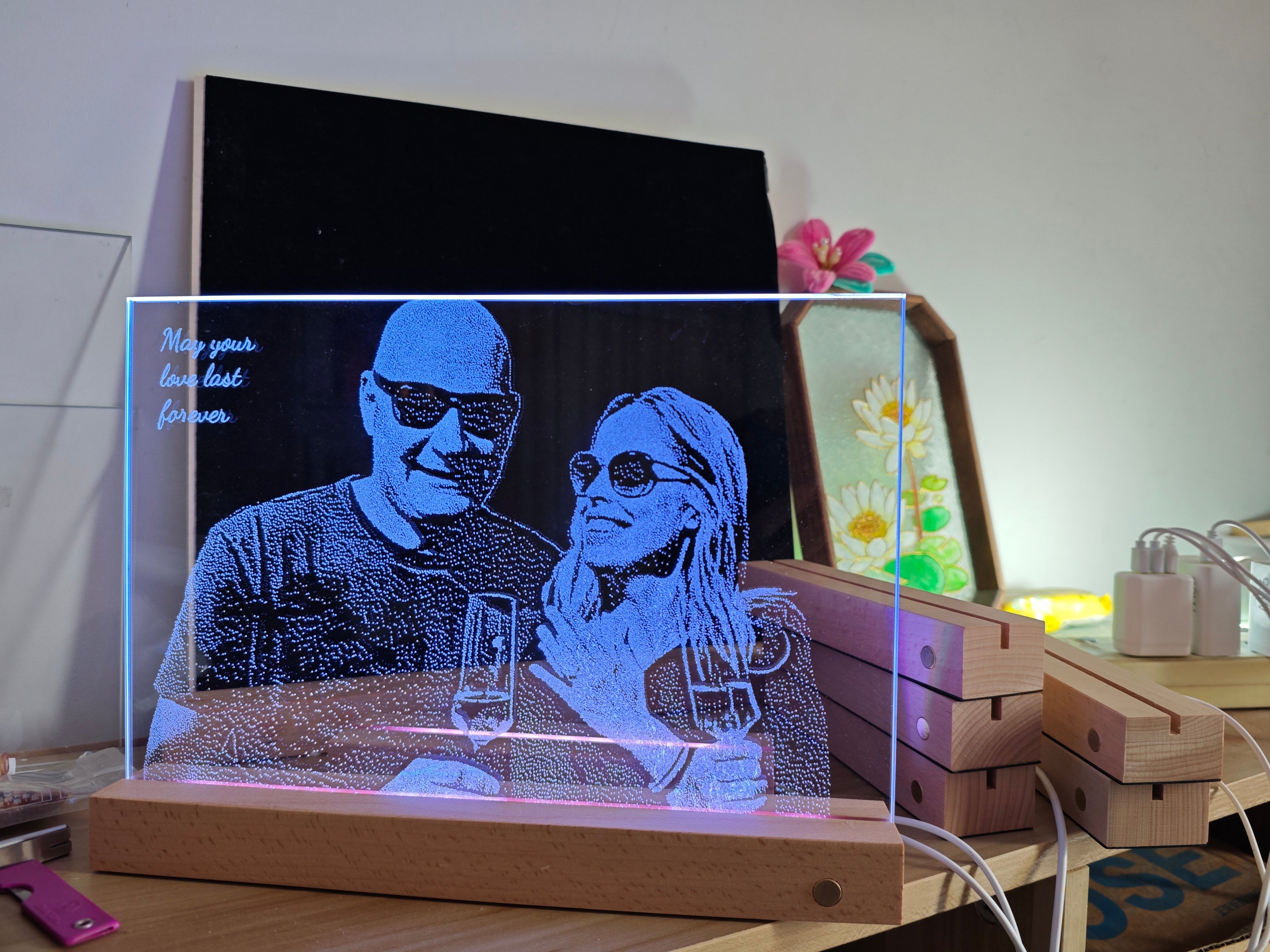 Shattered Into Song™ - Custom Hand-Hammered Glass Portrait with Original Music LED Base