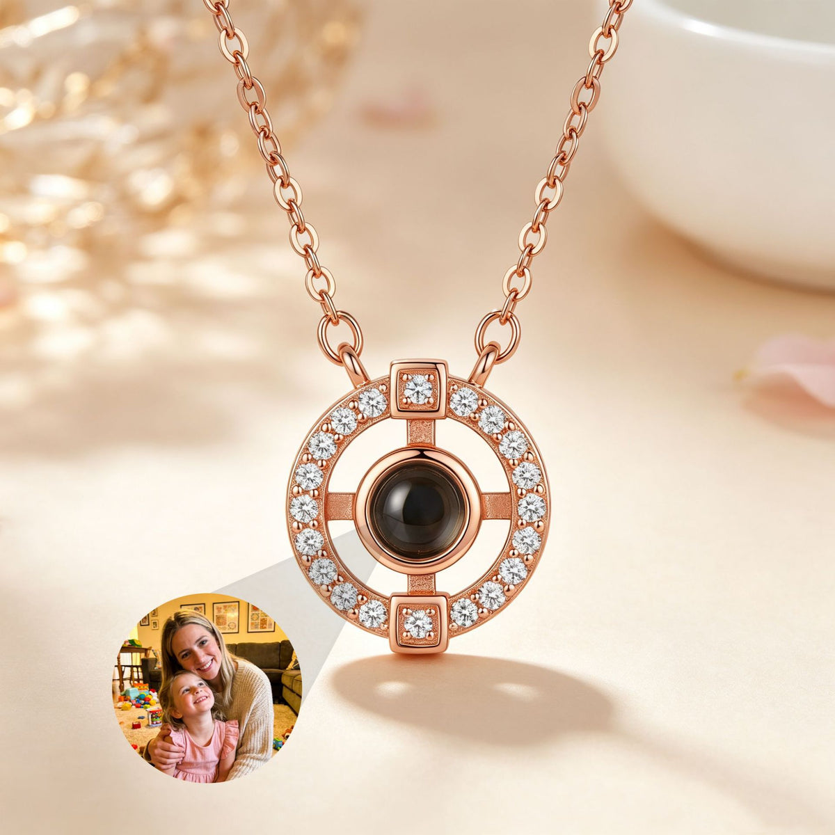 Custom Projection Necklace — Personalized Photo Inside, 925 Sterling Silver