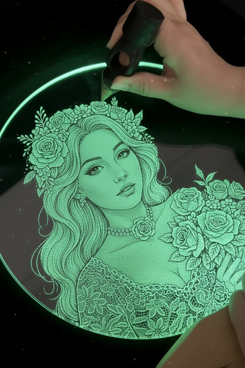 Shattered Into Song™ - Custom Hand-Hammered Glass Portrait with Original Music LED Base