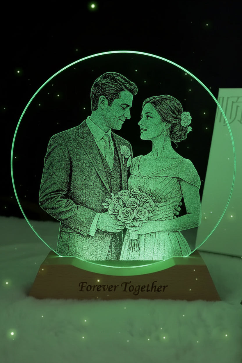 Shattered Into Song™ - Custom Hand-Hammered Glass Portrait with Original Music LED Base