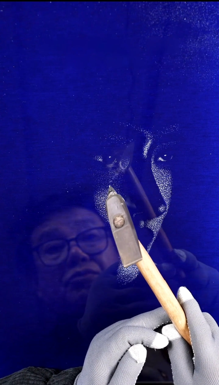 Shattered Into Song™ - Custom Hand-Hammered Glass Portrait with Original Music LED Base