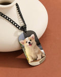 Custom Photo Engraved Dog Tag Pendant Necklace with Cuban Link Chain